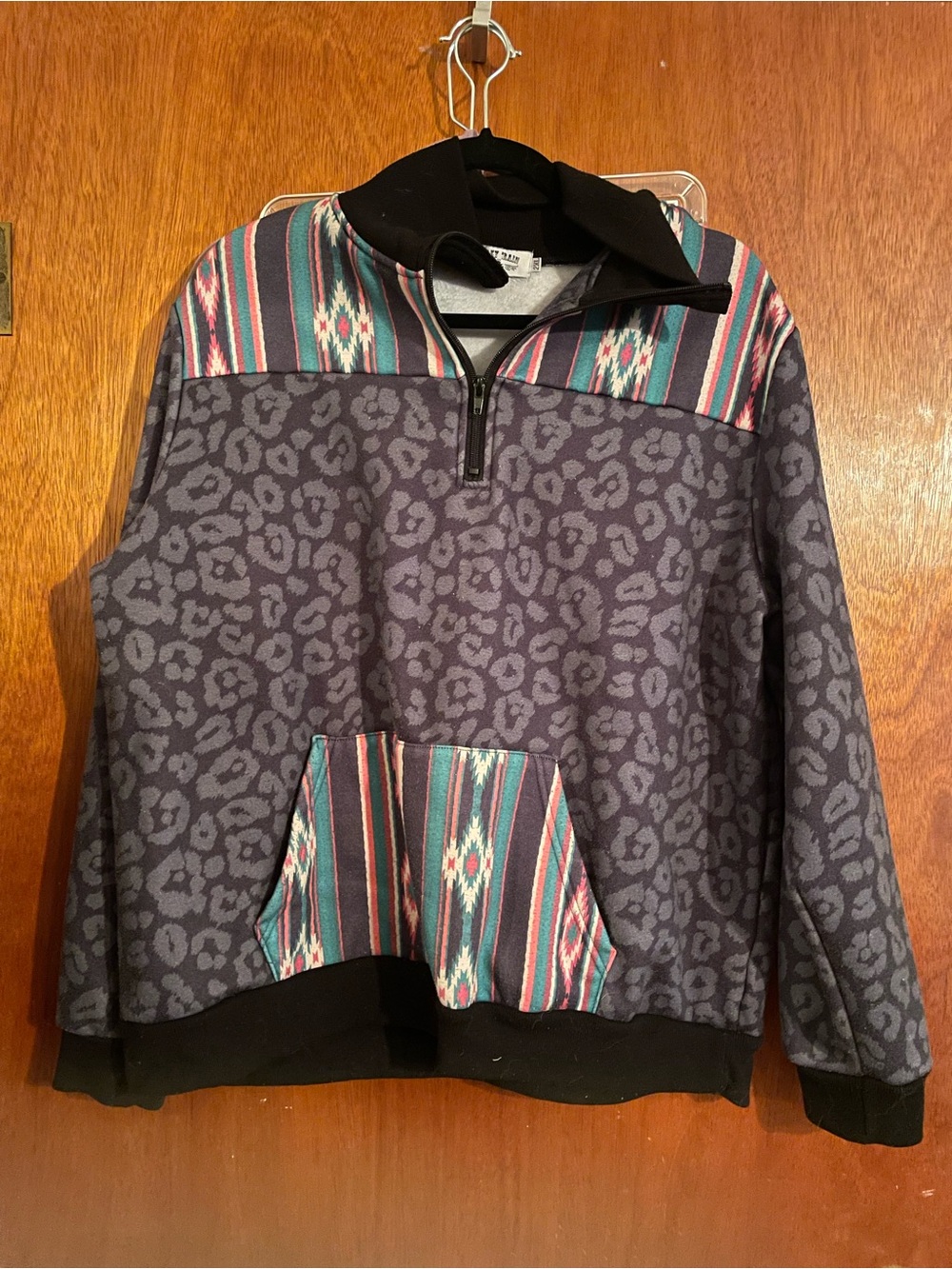 Crazy Train Men's Zip-Up Sweater - Gray with Teal & Pink Accents